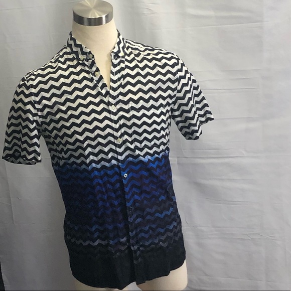 Zig-zig print hand dip dyed shirt MED H&M - Picture 4 of 11